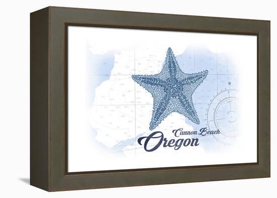 Cannon Beach, Oregon - Starfish - Blue - Coastal Icon-Lantern Press-Framed Stretched Canvas