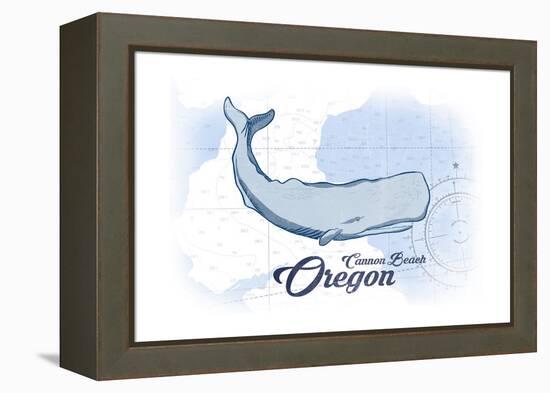 Cannon Beach, Oregon - Whale - Blue - Coastal Icon-Lantern Press-Framed Stretched Canvas