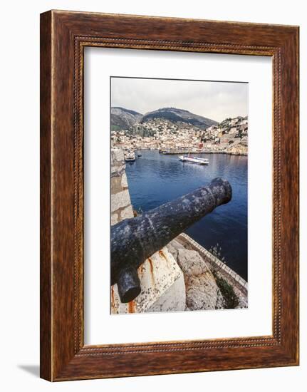 Cannon, Hydrofoil Boat, Harbor, Hydra Island, Greece-Ali Kabas-Framed Photographic Print