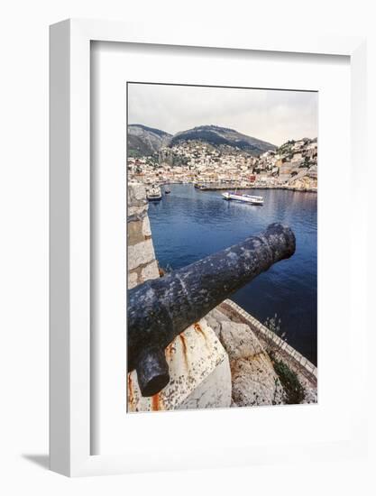 Cannon, Hydrofoil Boat, Harbor, Hydra Island, Greece-Ali Kabas-Framed Photographic Print