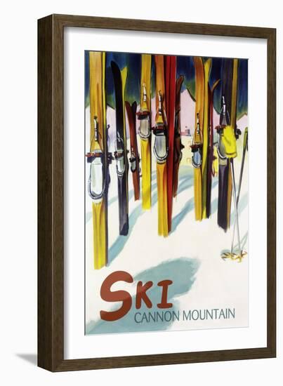 Cannon Mountain, New Hampshire - Colorful Skis-Lantern Press-Framed Art Print
