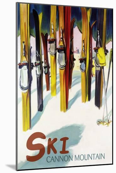 Cannon Mountain, New Hampshire - Colorful Skis-Lantern Press-Mounted Art Print