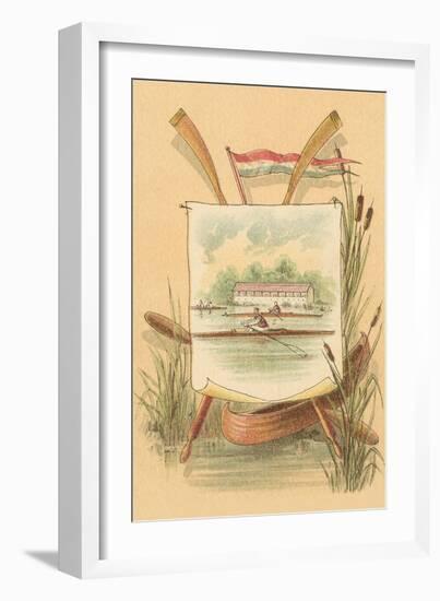 Canoe Amid Cattails, Rowing Illustration-null-Framed Art Print