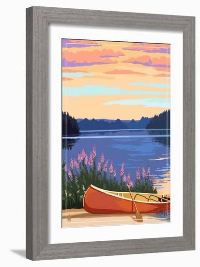 Canoe and Lake-Lantern Press-Framed Art Print