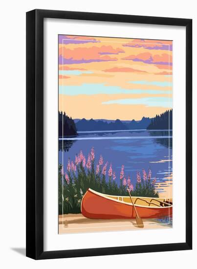 Canoe and Lake-Lantern Press-Framed Art Print
