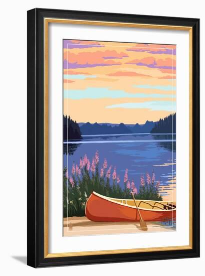 Canoe and Lake-Lantern Press-Framed Art Print