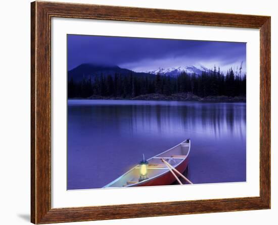 Canoe and Lantern on Banks of Sparks Lake, Cascade Range, Oregon, USA-Janis Miglavs-Framed Photographic Print