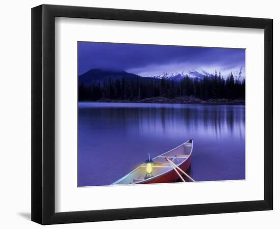 Canoe and Lantern on Banks of Sparks Lake, Cascade Range, Oregon, USA-Janis Miglavs-Framed Photographic Print