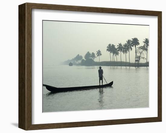 Canoe at Dawn on Backwaters, Alleppey District, Kerala, India, Asia-Annie Owen-Framed Photographic Print