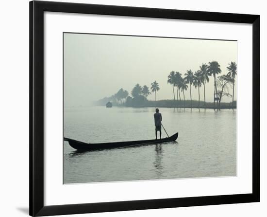 Canoe at Dawn on Backwaters, Alleppey District, Kerala, India, Asia-Annie Owen-Framed Photographic Print