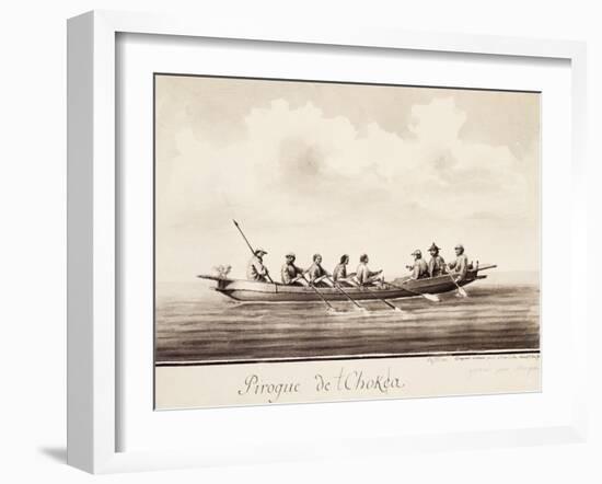 Canoe at Island of Sakhalin, Engraving Based on Drawing by Francois-Michel Blondela-null-Framed Giclee Print