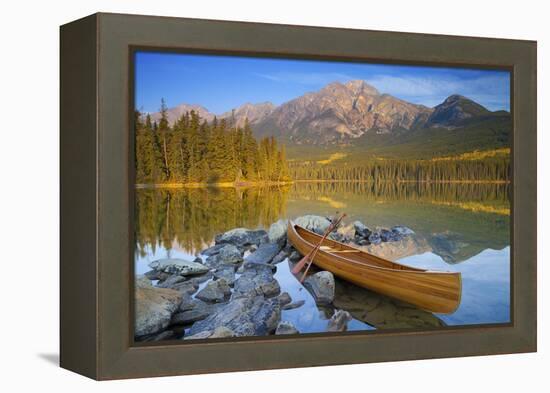 Canoe at Pyramid Lake with Pyramid Mountain in the Background-Miles Ertman-Framed Premier Image Canvas