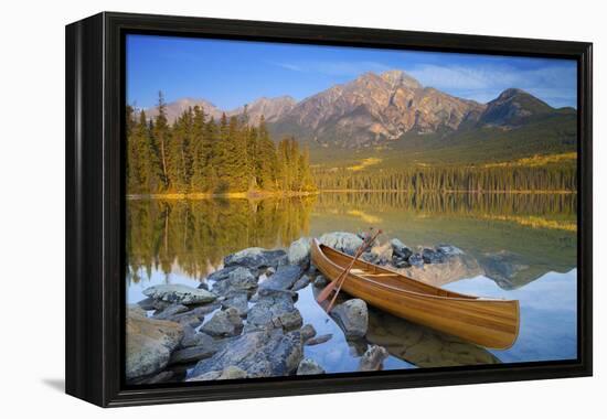 Canoe at Pyramid Lake with Pyramid Mountain in the Background-Miles Ertman-Framed Premier Image Canvas