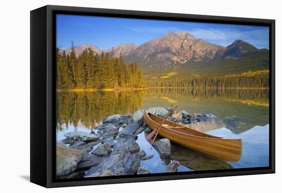 Canoe at Pyramid Lake with Pyramid Mountain in the Background-Miles Ertman-Framed Premier Image Canvas