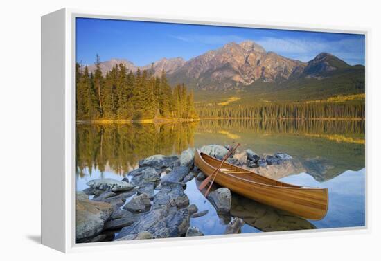 Canoe at Pyramid Lake with Pyramid Mountain in the Background-Miles Ertman-Framed Premier Image Canvas