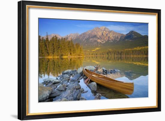 Canoe at Pyramid Lake with Pyramid Mountain in the Background-Miles Ertman-Framed Photographic Print