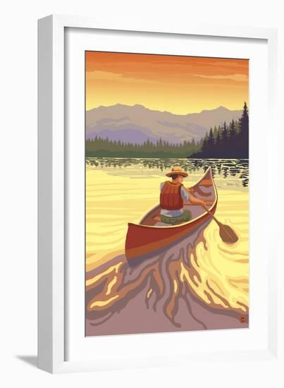 Canoe at Sunset-Lantern Press-Framed Art Print
