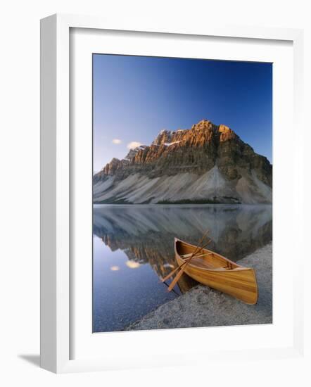 Canoe at the Lakeside, Bow Lake, Alberta, Canada-null-Framed Photographic Print
