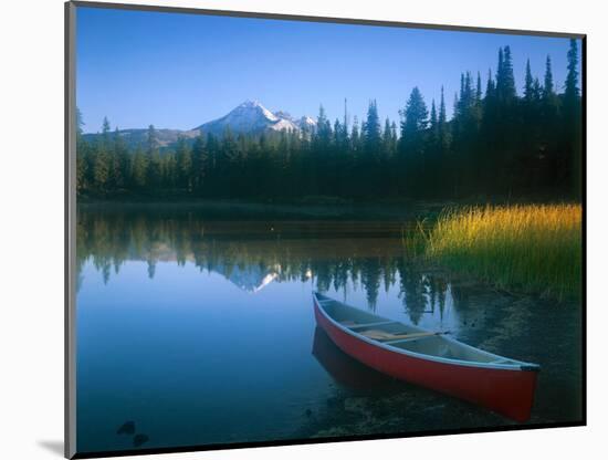 Canoe in Sparks Lake, Broken Top Mountain in Background, Cascade Mountains, Oregon, USA-Janis Miglavs-Mounted Photographic Print