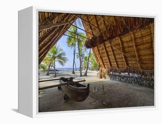 Canoe inside the Halau structure at the National Historic Park Pu'uhonua o Honaunau, Hawaii-Julie Eggers-Framed Premier Image Canvas