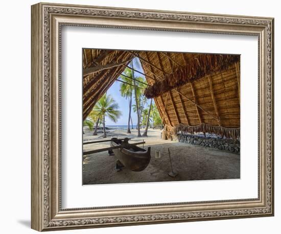 Canoe inside the Halau structure at the National Historic Park Pu'uhonua o Honaunau, Hawaii-Julie Eggers-Framed Photographic Print