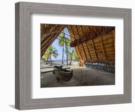 Canoe inside the Halau structure at the National Historic Park Pu'uhonua o Honaunau, Hawaii-Julie Eggers-Framed Photographic Print