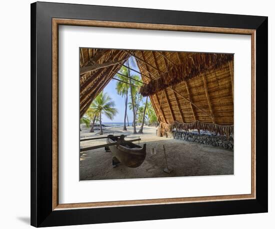Canoe inside the Halau structure at the National Historic Park Pu'uhonua o Honaunau, Hawaii-Julie Eggers-Framed Photographic Print