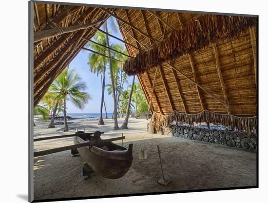 Canoe inside the Halau structure at the National Historic Park Pu'uhonua o Honaunau, Hawaii-Julie Eggers-Mounted Photographic Print