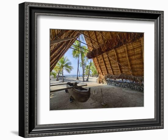 Canoe inside the Halau structure at the National Historic Park Pu'uhonua o Honaunau, Hawaii-Julie Eggers-Framed Photographic Print