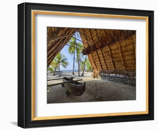Canoe inside the Halau structure at the National Historic Park Pu'uhonua o Honaunau, Hawaii-Julie Eggers-Framed Photographic Print