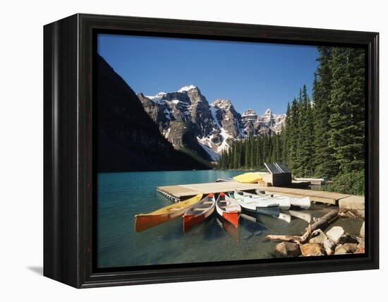 Canoe Moored at Dock on Moraine Lake, Banff NP, Alberta, Canada-Adam Jones-Framed Premier Image Canvas