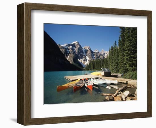 Canoe Moored at Dock on Moraine Lake, Banff NP, Alberta, Canada-Adam Jones-Framed Photographic Print