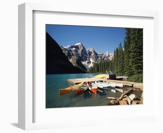 Canoe Moored at Dock on Moraine Lake, Banff NP, Alberta, Canada-Adam Jones-Framed Photographic Print