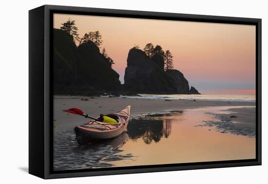 Canoe on a Beach at Sunset, Washington, USA-Gary Luhm-Framed Premier Image Canvas
