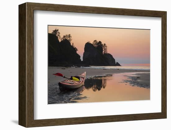 Canoe on a Beach at Sunset, Washington, USA-Gary Luhm-Framed Photographic Print