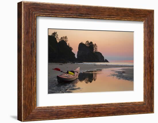 Canoe on a Beach at Sunset, Washington, USA-Gary Luhm-Framed Photographic Print