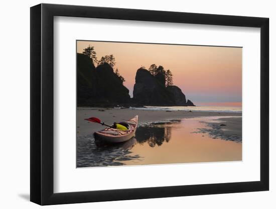 Canoe on a Beach at Sunset, Washington, USA-Gary Luhm-Framed Photographic Print