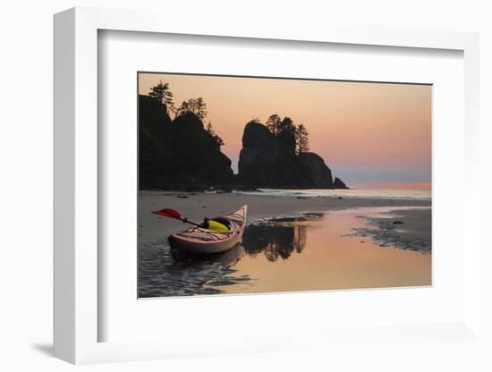 Canoe on a Beach at Sunset, Washington, USA-Gary Luhm-Framed Photographic Print