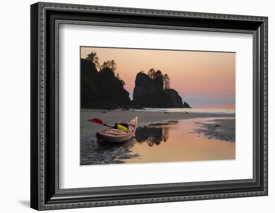 Canoe on a Beach at Sunset, Washington, USA-Gary Luhm-Framed Photographic Print