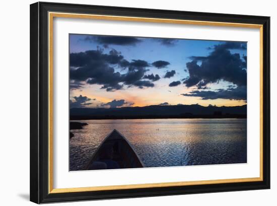 Canoe on Inle Lake at Sunset, Shan State, Myanmar-Keren Su-Framed Photographic Print