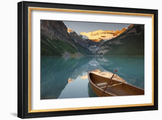 Canoe on Lake Louise at Sunrise-Miles Ertman-Framed Photographic Print