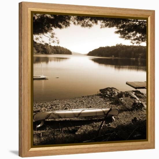 Canoe on Shore sepia-Suzanne Foschino-Framed Stretched Canvas