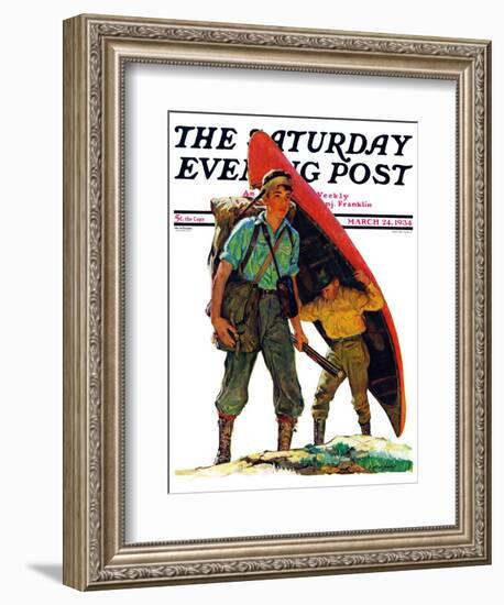 "Canoe Portage," Saturday Evening Post Cover, March 24, 1934-Eugene Iverd-Framed Giclee Print