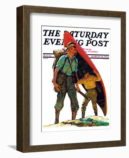 "Canoe Portage," Saturday Evening Post Cover, March 24, 1934-Eugene Iverd-Framed Giclee Print