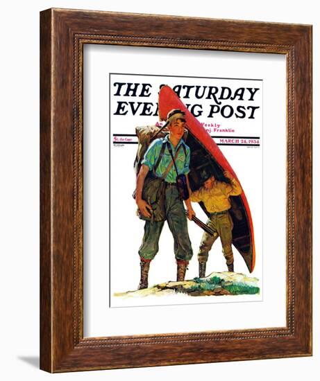 "Canoe Portage," Saturday Evening Post Cover, March 24, 1934-Eugene Iverd-Framed Giclee Print