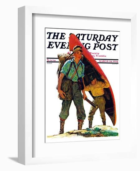 "Canoe Portage," Saturday Evening Post Cover, March 24, 1934-Eugene Iverd-Framed Giclee Print