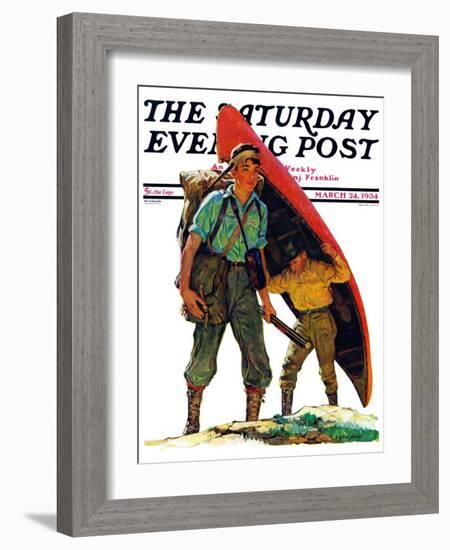 "Canoe Portage," Saturday Evening Post Cover, March 24, 1934-Eugene Iverd-Framed Giclee Print