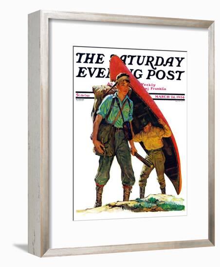 "Canoe Portage," Saturday Evening Post Cover, March 24, 1934-Eugene Iverd-Framed Giclee Print