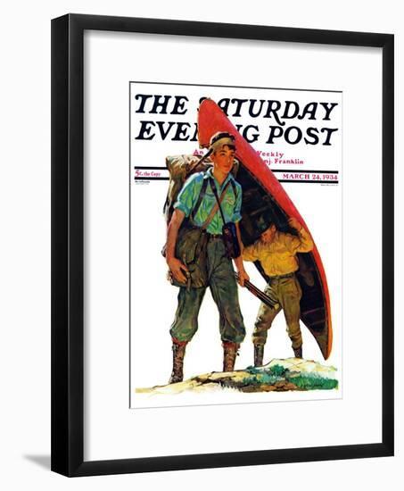 "Canoe Portage," Saturday Evening Post Cover, March 24, 1934-Eugene Iverd-Framed Giclee Print