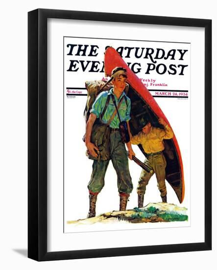 "Canoe Portage," Saturday Evening Post Cover, March 24, 1934-Eugene Iverd-Framed Giclee Print